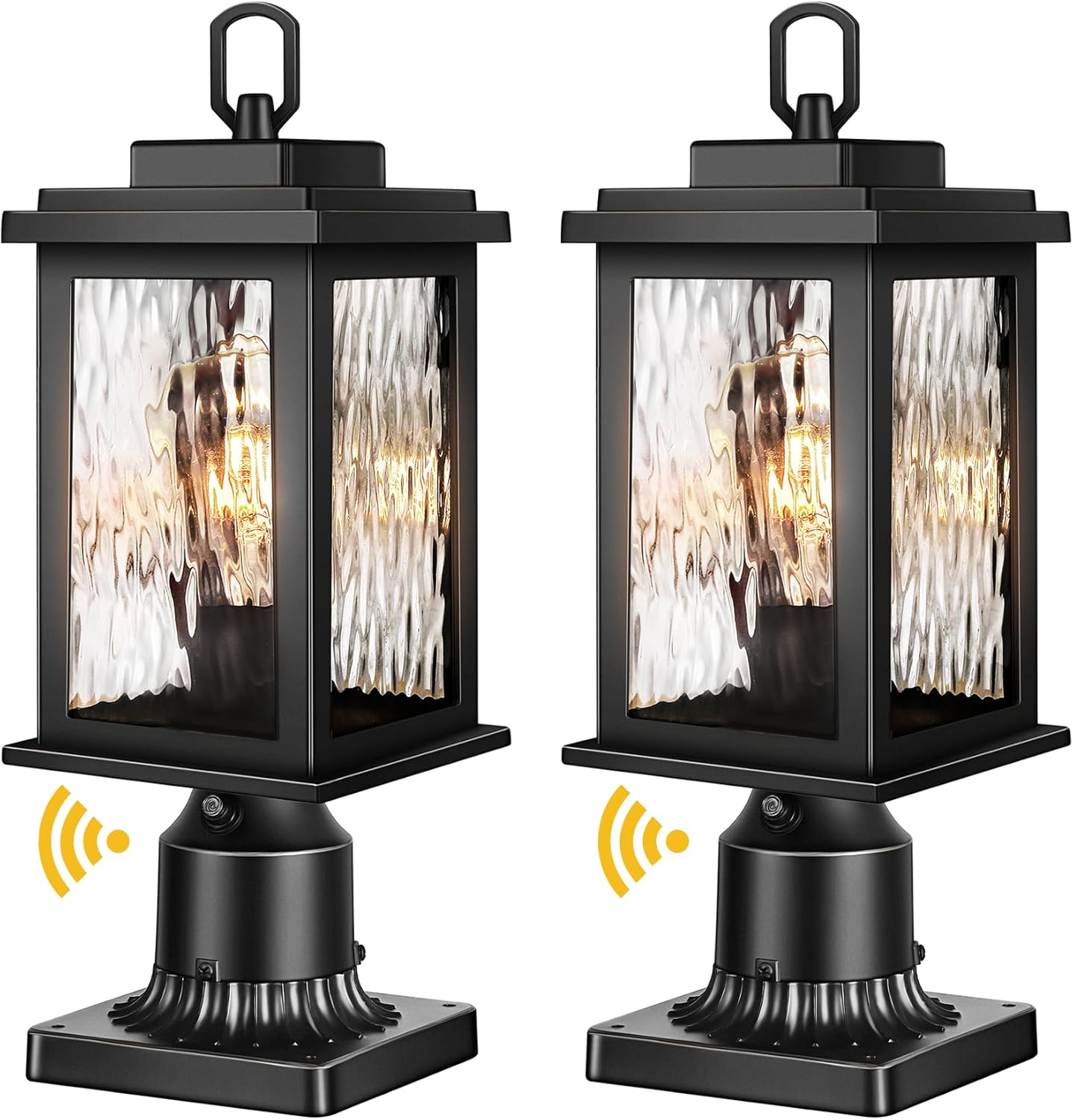 VIANIS Dusk to Dawn Outdoor Post Light Fixture with Pier Mount Base, 2 Pack Waterproof Lamp Posts Outdoor Lighting, Anti-Rust Aluminum Black Post Lantern Outdoor with Tempered Glass (Hardwired 120V)
