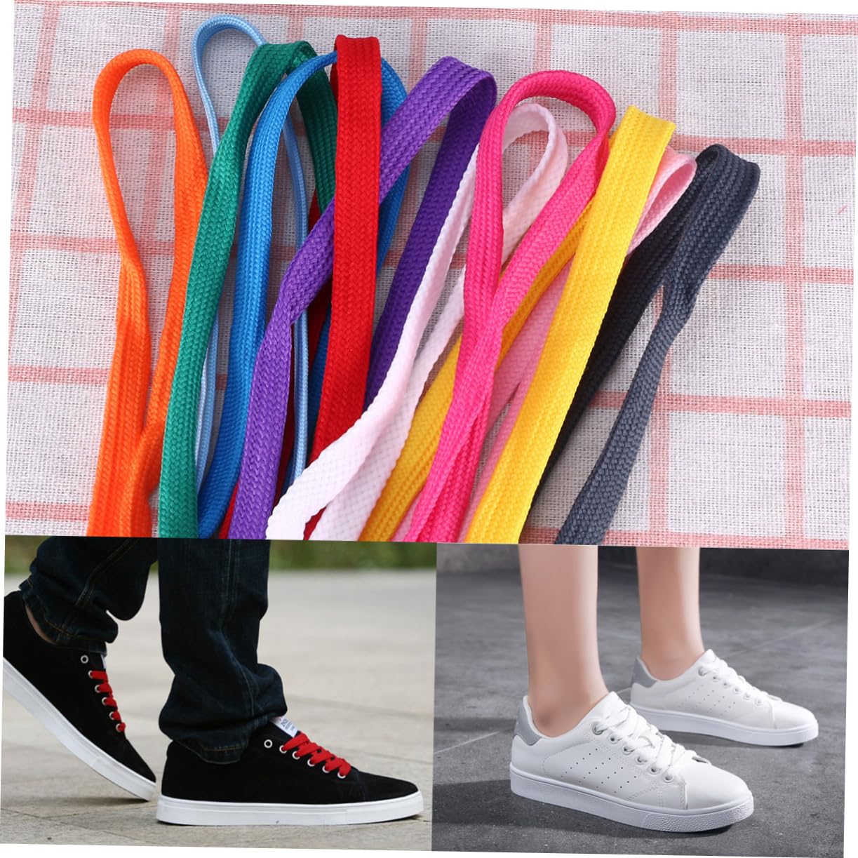 OUNONA Cordones de Zapatillas Planos Coloridos 12 Pares, Poliéster Nailon