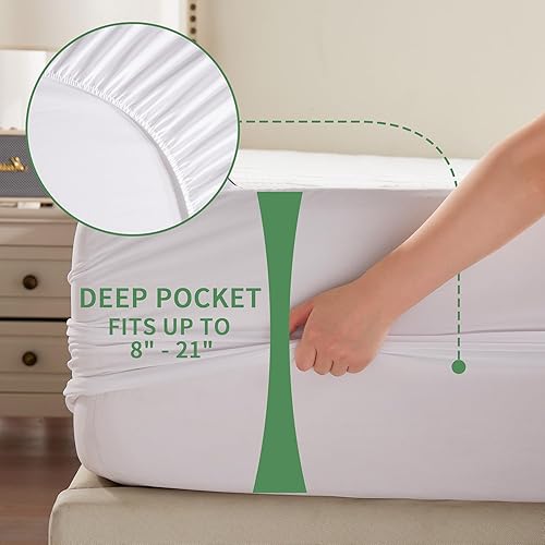 Miniatura 5 de Protector de colchón impermeable tamaño Queen, funda de colchón de bambú refrescante 3D, transpirable, sin ruido, con bolsillo profundo de 8 a 21