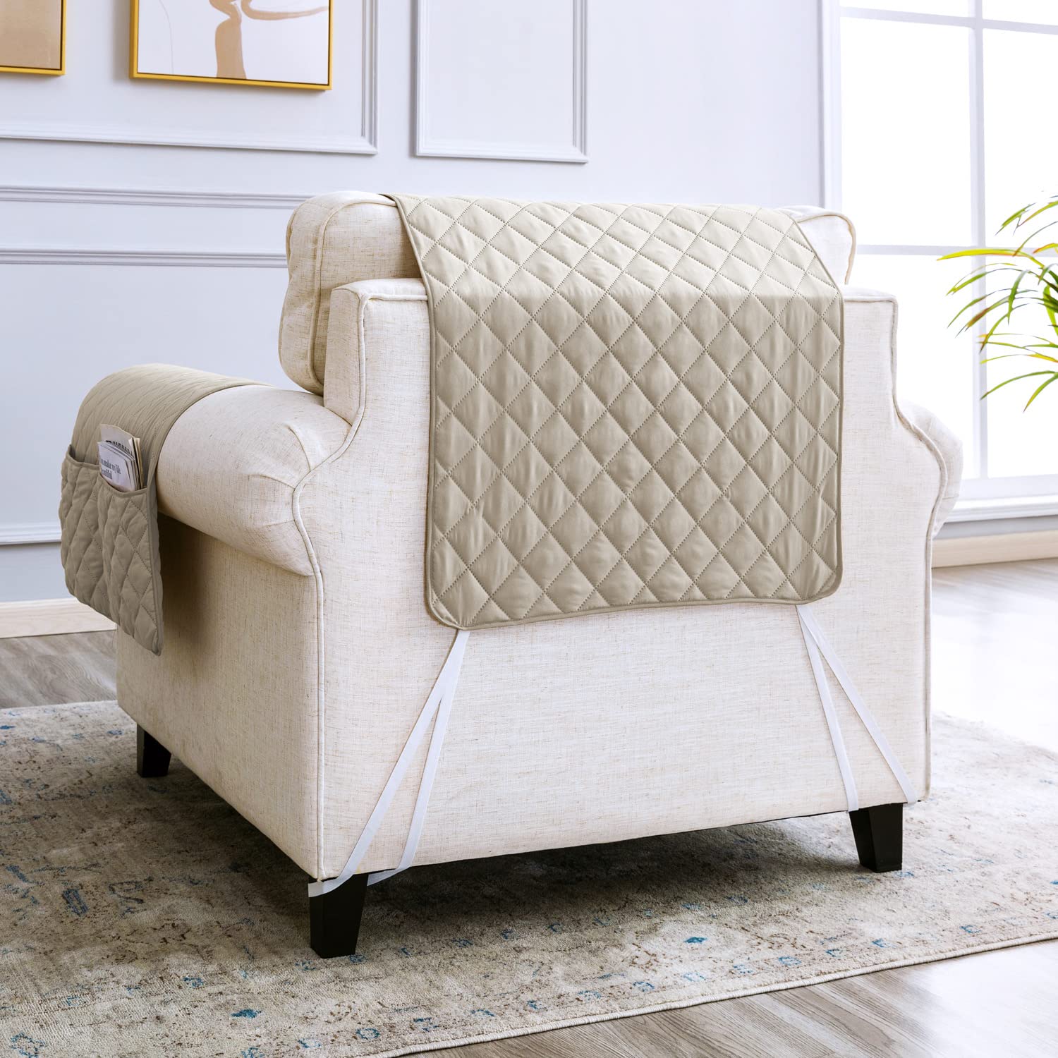 sevi's Copripoltrona 1 Posto con Braccioli - Copripoltrona Relax Reclinabile Impermeabile - Reversibile - Antigraffio Gatto - Antimacchia - OEKO-TEX - Copri Divano (1 Posto, Beige)