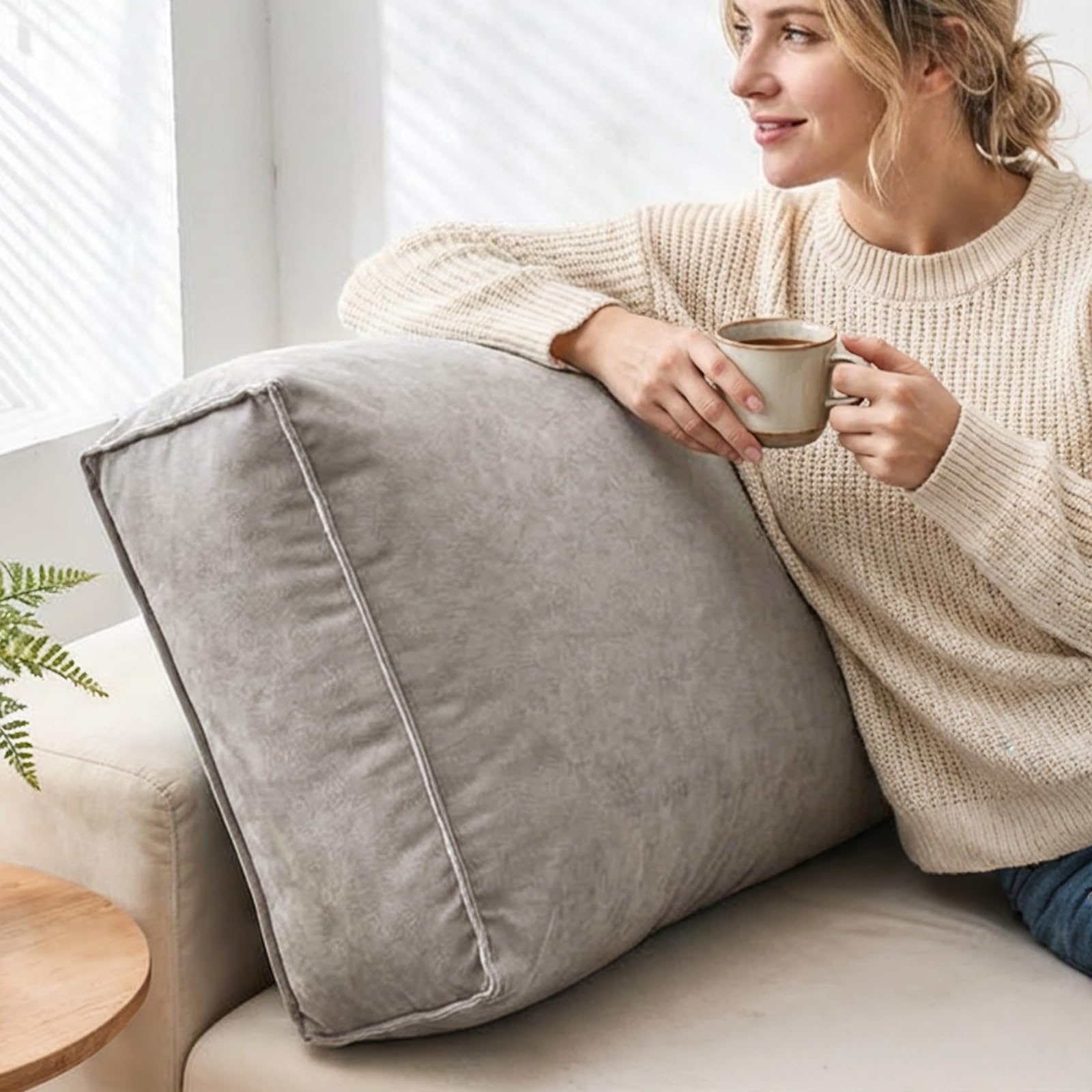 Aocase Couch Back Cushion Chenille Decorative Throw Pillows, Accent Solid Throw Pillow, Extra Thick Comfort Reading Pillows, Soft Lumbar Neck Back Support Pillows,Grey,60×45×12cm