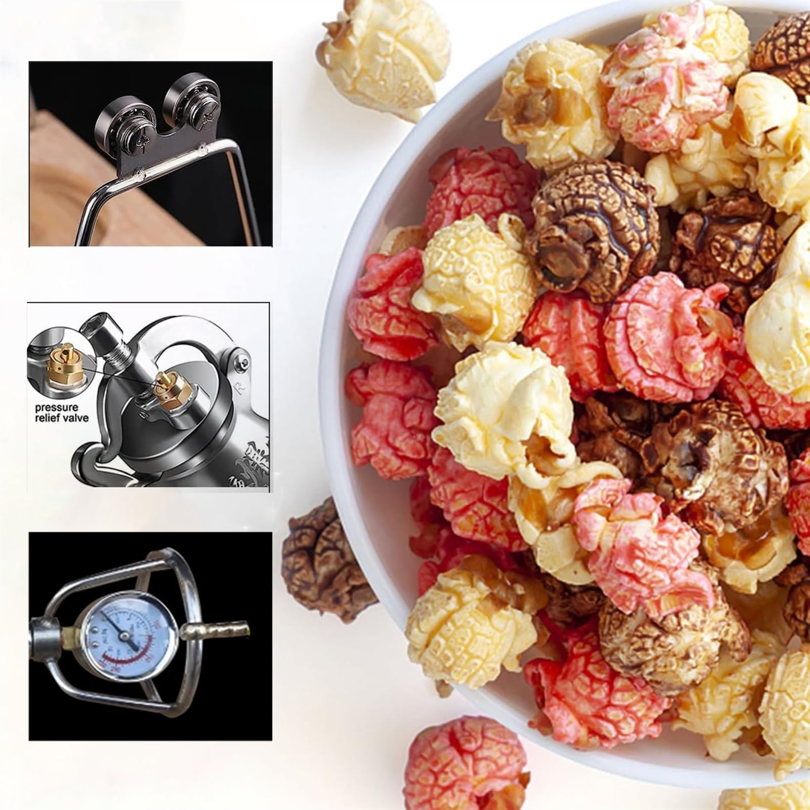 Retro Mini Maszyna Do Popcornu, Podstawa Z Drewnianej Deski Profesjonalna Maszyna Do Pieczenia Popcornu Ze Stali Nierdzewnej 304, Wzmacniacz Ziarna 300ml Z Manometrem