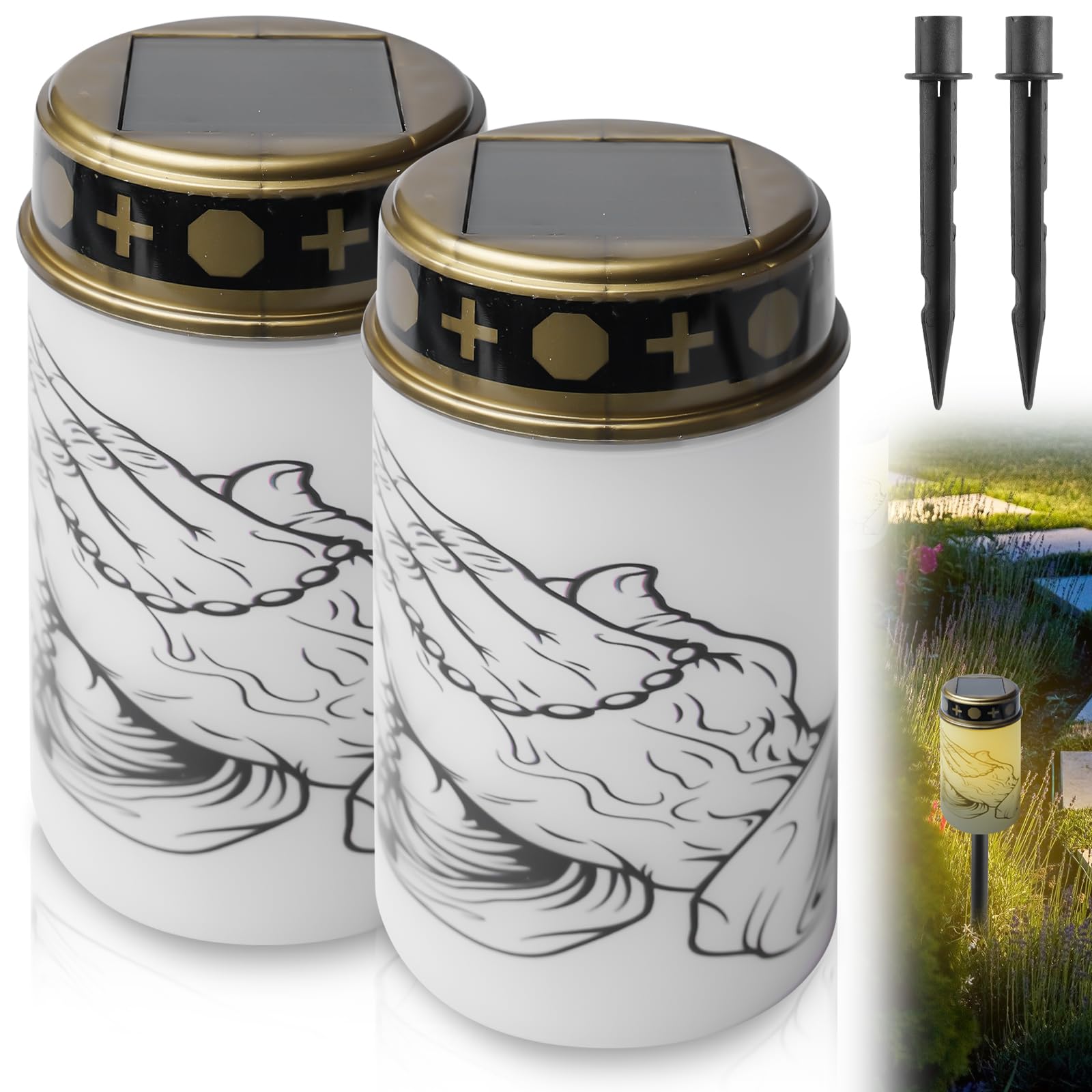 GAOUTO Solar Lantern LED Grave Candle, LED Grave Candle, Outdoor Waterproof Cemetery Candles with Light Sensor, 2.8 x 4.6 Inches
