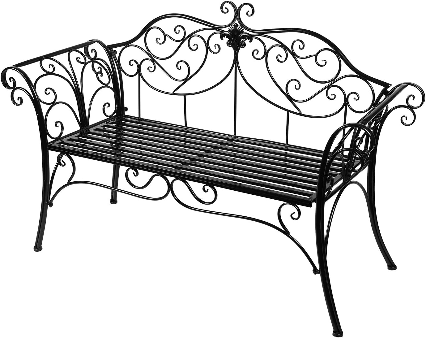 HLC Metal Antique 2 Seater Garden Bench Outdoor Indoor Patio Garden Chair with Ornamented Backrest