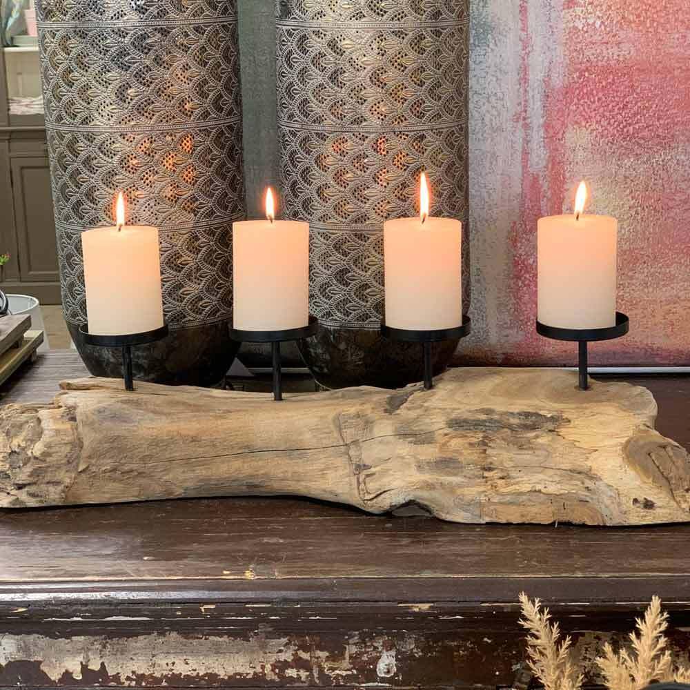 Adventskranz Holz länglich Teakholz 4 Kerzenhalter Natur Tischleuchter