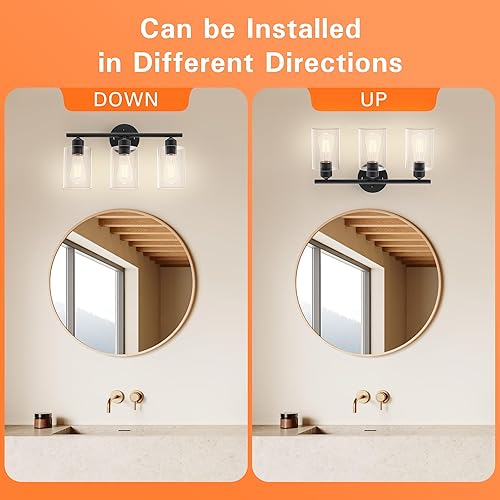 Miniatura 6 de Espird Lámpara de baño negra de 3 luces para tocador, moderna lámpara de pared para baño, lámpara de pared de granja, apliques de pared negro mate