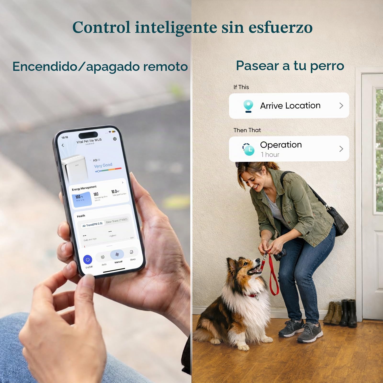 LEVOIT Purificador de aire para mascotas domésticas, habitación grande con prefiltro lavable, sensores duales para pelo pesado de mascotas y alergias, filtro de alto carbono para caspa y olor, control