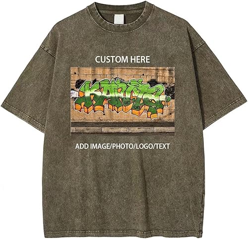 GDSHAPE Camiseta de gran tamaño personalizada, diseña tu propia camiseta de algodón de gran tamaño de media manga, camiseta casual suelta vintage