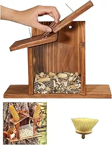 Squirrel Feeder House,Pine Wood,Squirrel Feeder for Outside,Perfect for Storing Nuts and Corn, Insulated and Breathable,Adaptable to All Kinds of Weather
