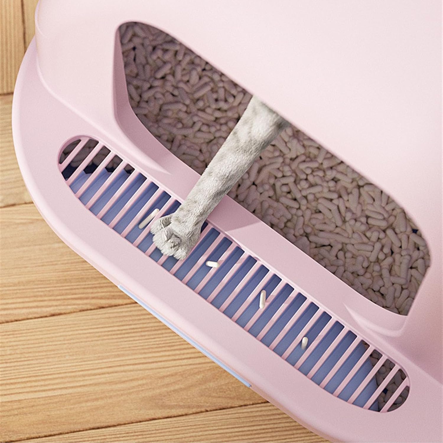 Litterbox Cat Litter Box with Lid, Fully Enclosed Litter Pan with Litter Scoop, Leak Proof Litter Pan, Non-Sticky, Easy Clean Cat Litter Tray(Pink)