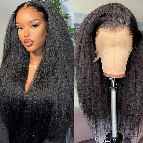 GOLFMAX y Straight Lace Front Wigs Human Hair Pre Plucked With Baby Hair 180% Density Yaki Straight 13x4 Transparent HD Glueless Lace Wig Human Hair Wigs For Black Women 24 Inch