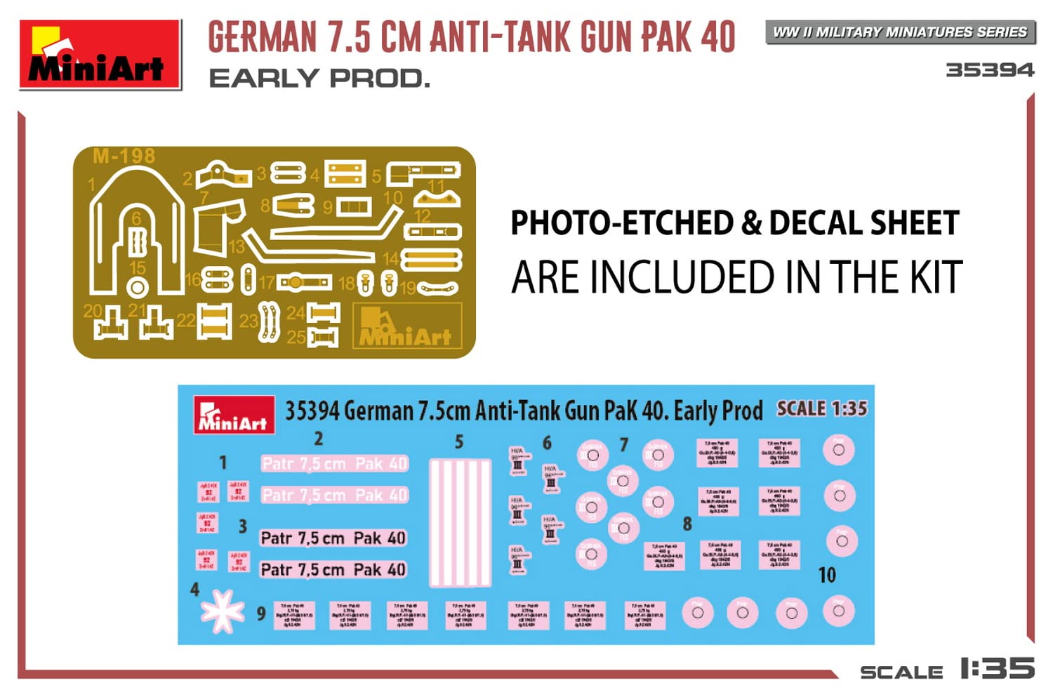 Mini Art 35394 1:35 DT. 7,5cm PaK 40 Frühe Produktion - Reproduction fidèle, modèle réduit, kit Plastique, Bricolage, Hobby, Collage, modèle réduit, Assembler, Non Peint