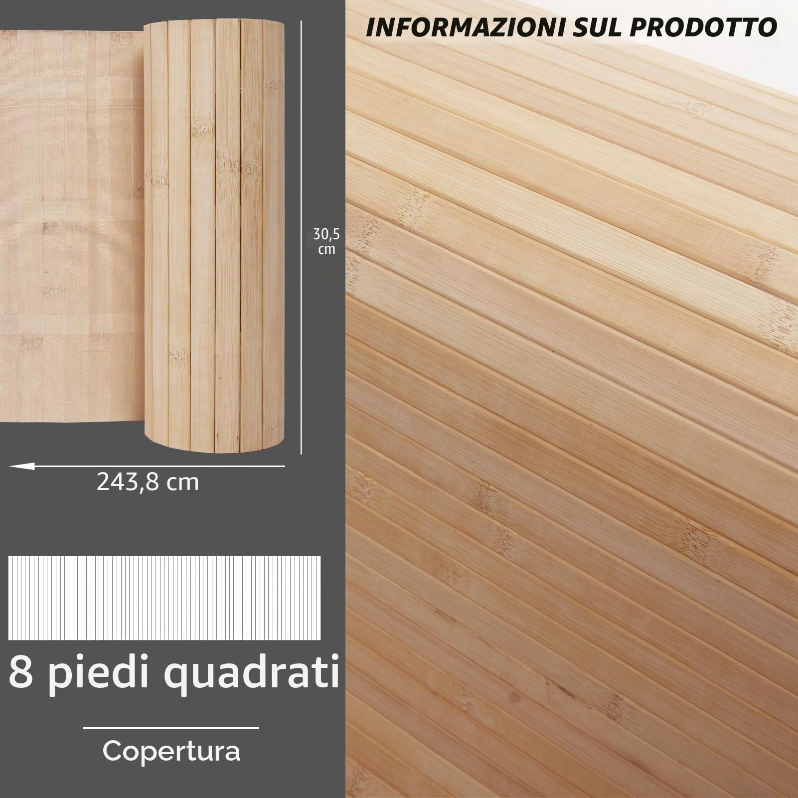 Art3d Pannello da parete in bambù naturale per decorazione da parete interna, rinnovabile, per pareti, soffitti, mobili, armadietti, ufficio, 30 x 244 cm, carbonizzato