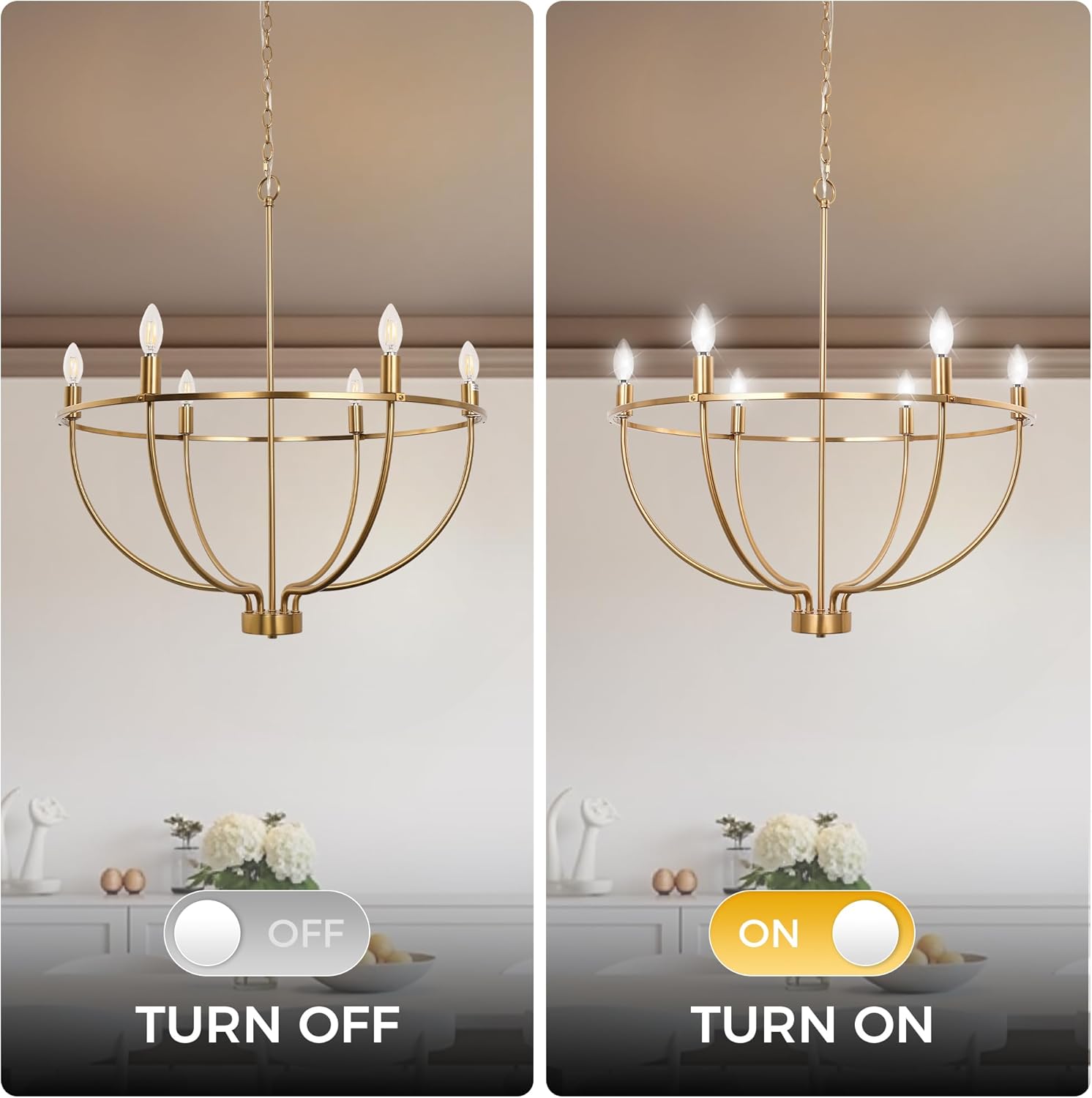 DORESshop Modern Chandelier for Dining Room, 6-Light 28.5" Gold Farmhouse Gold Chandelier for Bedroom, Adjustable Height Dining Light Fixtures for Kitchen Island Living Room Foyer Entryway