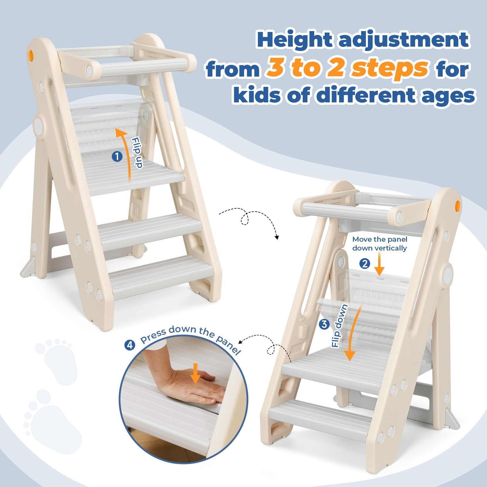 Onasti Torre di Apprendimento per Bambini, Learning Tower,Torre Montessoriana Pieghevole e Regolabile in Altezza per Bambini per Bancone Cucina Lavandino Bagno, Torretta Montessoriana (Bianco)