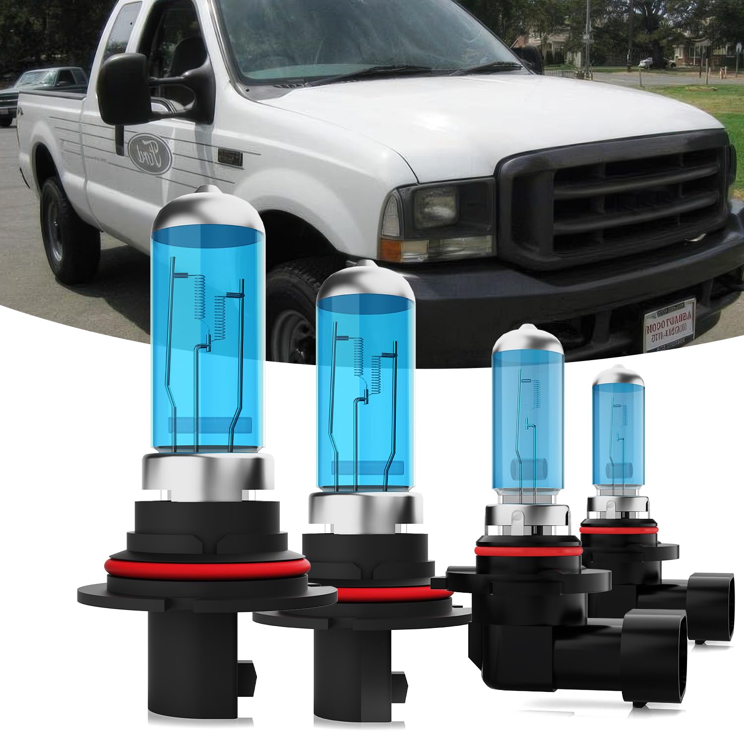 Halogen Headlights Fit for Ford F350 F450 F550 Super Duty 2001-2004 Headlight Bulbs,9007/HB5 High/Low Beam + 9145/9140 Fog Light Bright Light Combo,Plug And Play,Pack of 4