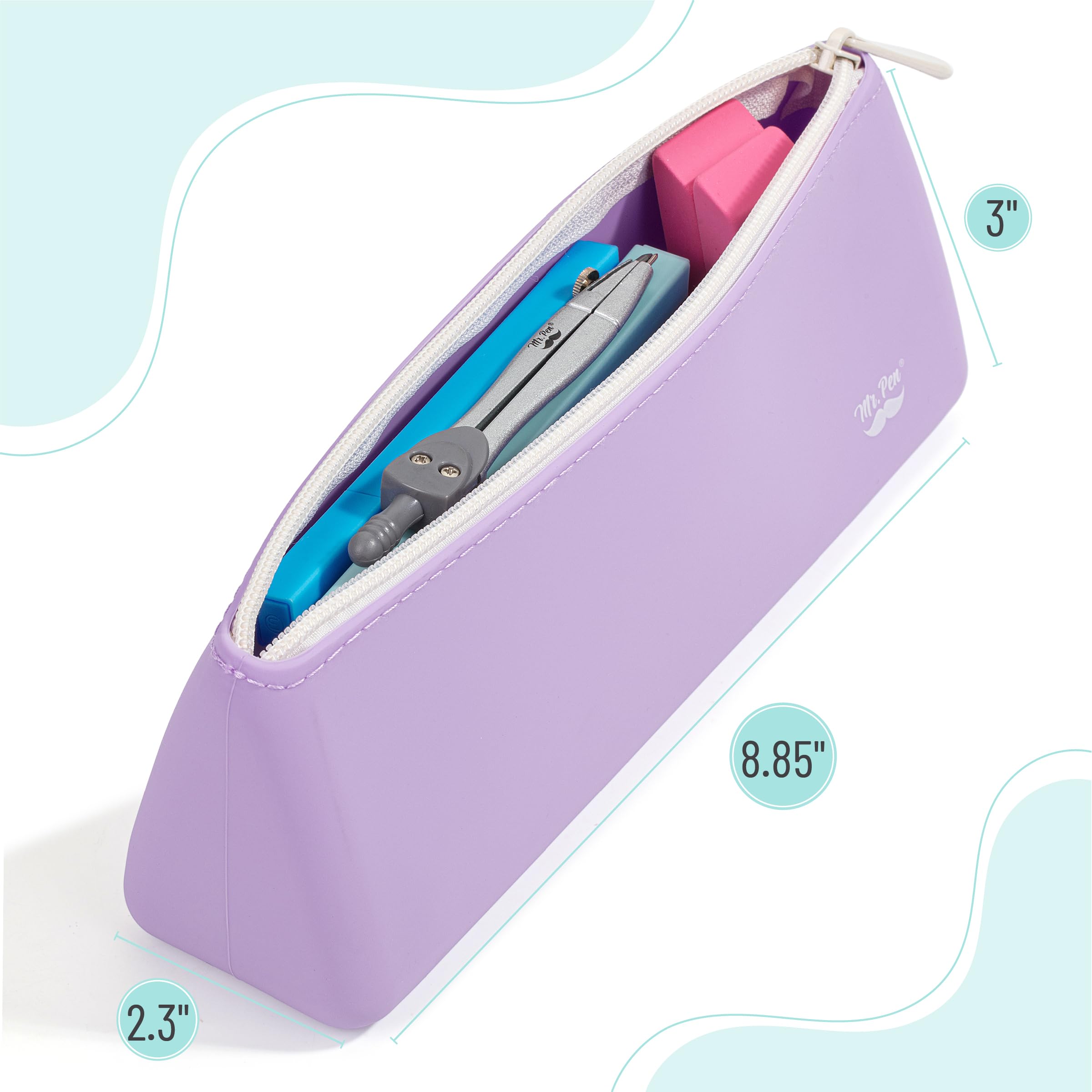 Mr. Pen- Silicone Pencil Case Pouch, Pastel Lavender, Aesthetic Triangular Design, Multipurpose, Aesthetic Pencil Case Small, Silicone Makeup Bag