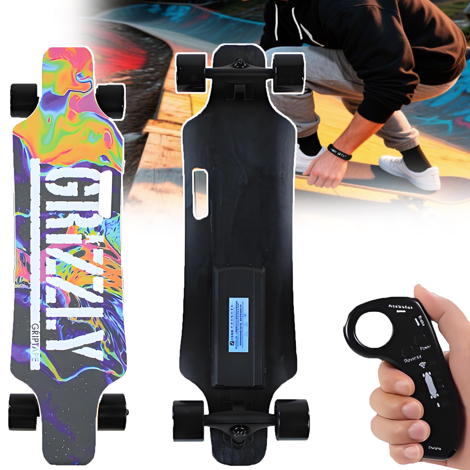 Skateboard Elettrici Professionali per Adolescenti E Adulti - Longboard Elettrici per Adulti, 25 Km (15,6 mph), Autonomia di 8 Km, capacità di 90 kg E Telecomando A 4 velocità TypeC