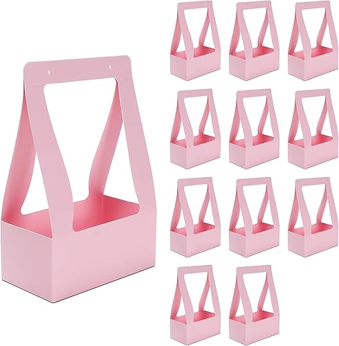 Bolsas de regalo rosas con asas, 12 bolsas de regalo de flores, cajas de flores para arreglos, bolsas de flores impermeables para ramos de flores,