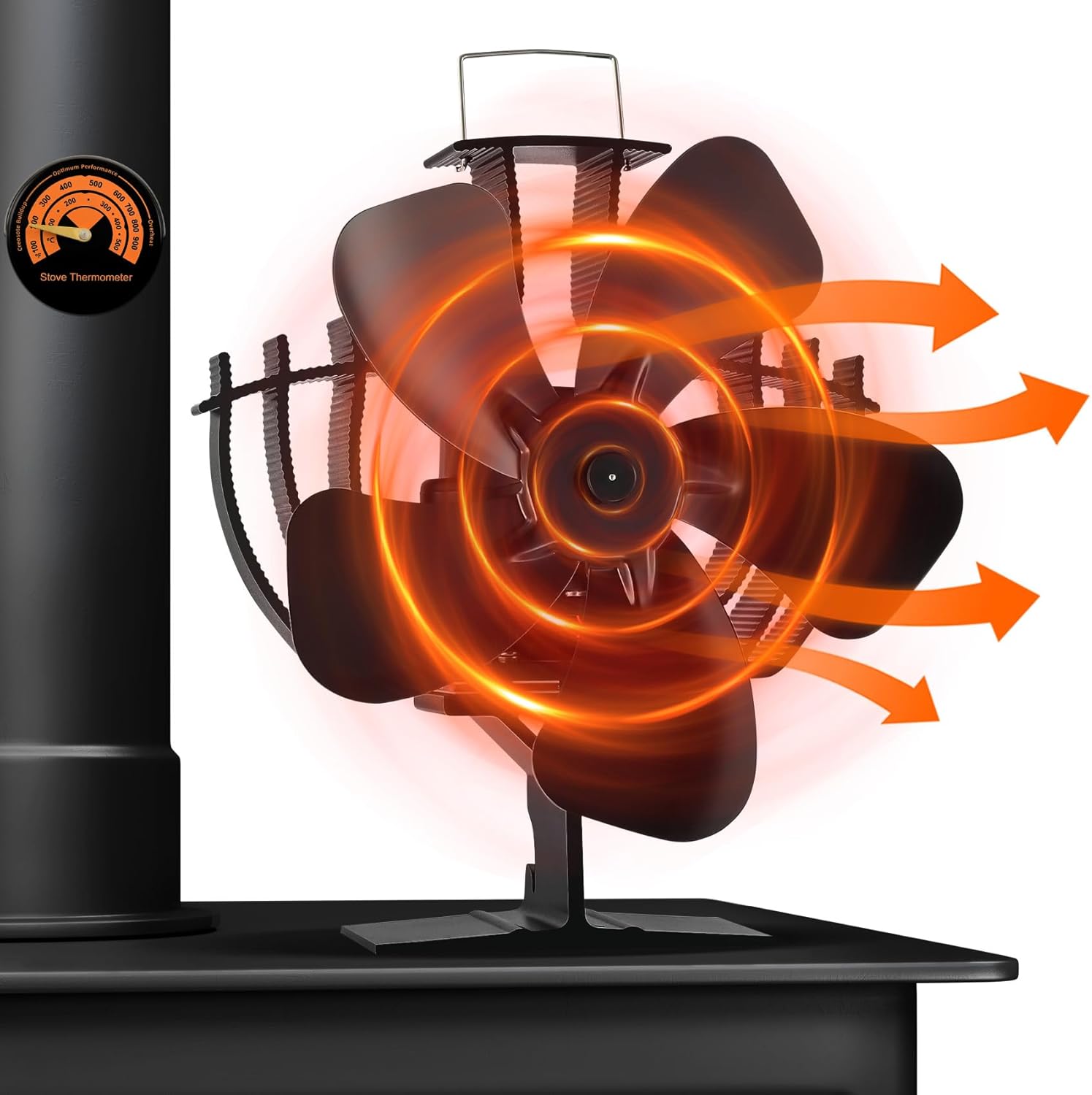 TCFUNDY Heat Powered Wood Stove Fan Oscillating, Fireplace Fan 60° Rotation Left-Right with Button Control, Wood stove fan with Bracket Fixed on Space Heater, Camping,Stove, Outdoor/Indoor Use