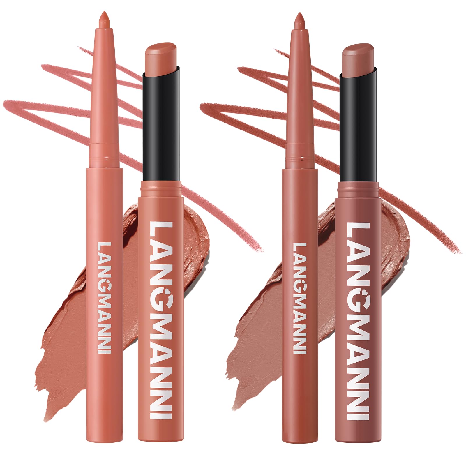 Jolilab 4Pcs Lip Set: 2 Colors Lip Liner+2 Colors Lipstick, Matte/Creamy,Smooth Creamy Texture,Long-Lasting,Bold/Nude Shades for Daily/Party, Vegan,