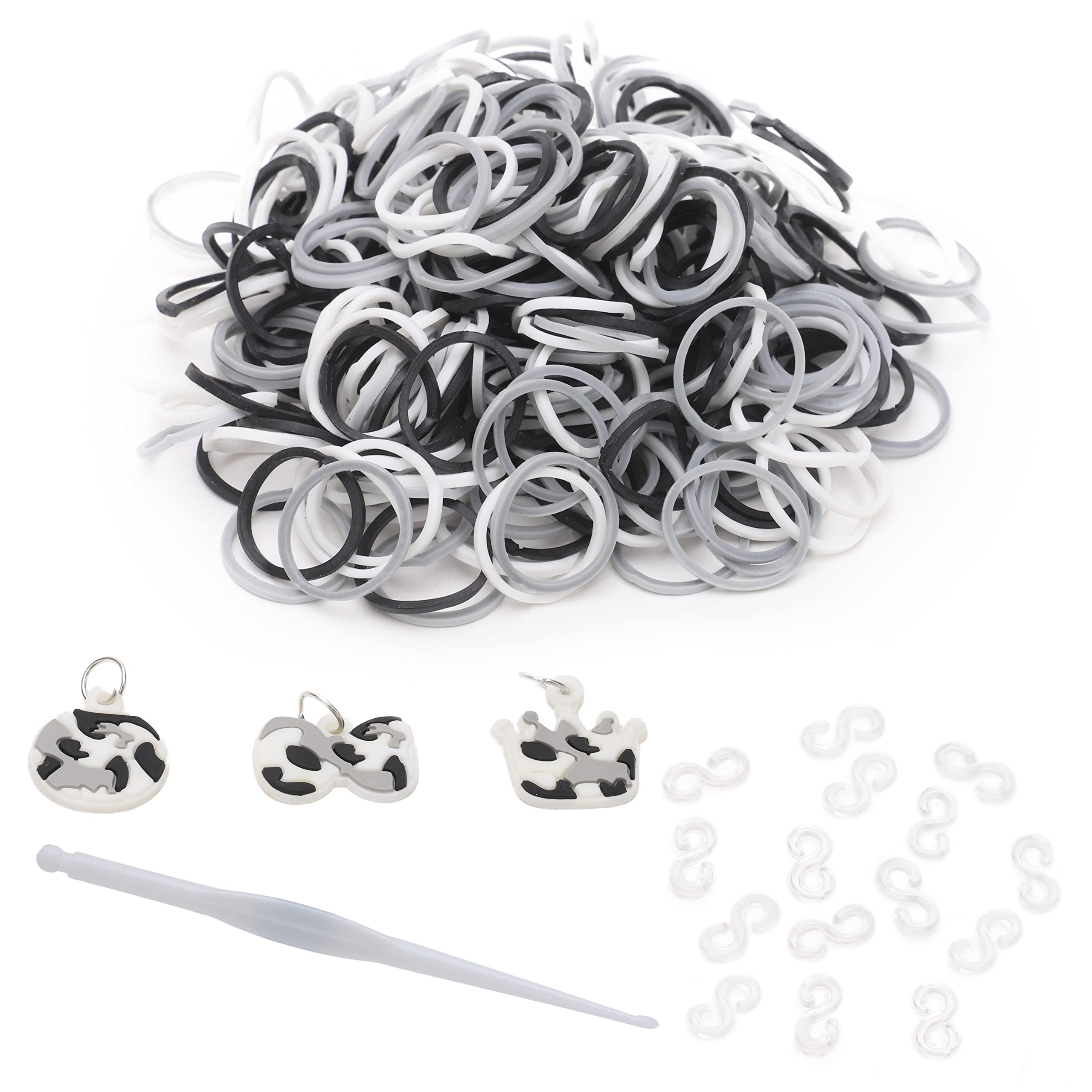 Toyland® Loom Band Refil Pack - 300 Loom Bands with Clips, Charms & Hook Included (Black & White)