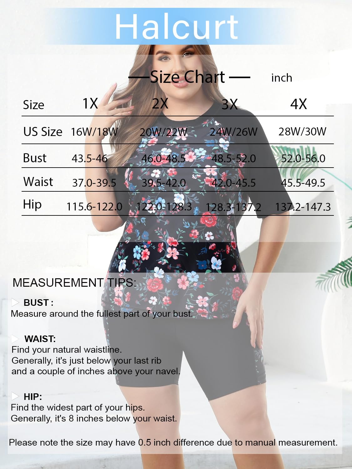 Halcurt Damen Plus Integrierter BH Rashguard Zweiteiliges Schwimmshirt und Taschen Boyleg Shorts