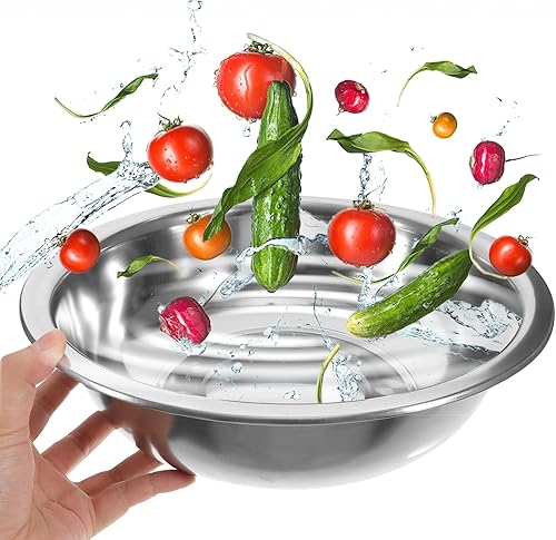 Miniatura 6 de BESTonZON Cuenco de metal para comida, platos grandes para mezclar, para hacer masa, lavabo, lavabo para comida, platos de cena, cuenco de