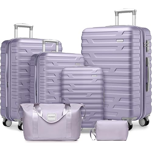 LARVENDER Luggage 6 Piece Sets Hardside Expandable Suitcases with Spinner Wheels TSA Lock, Lightweight Travel Carry On Luggage Sets for Women, Lavender