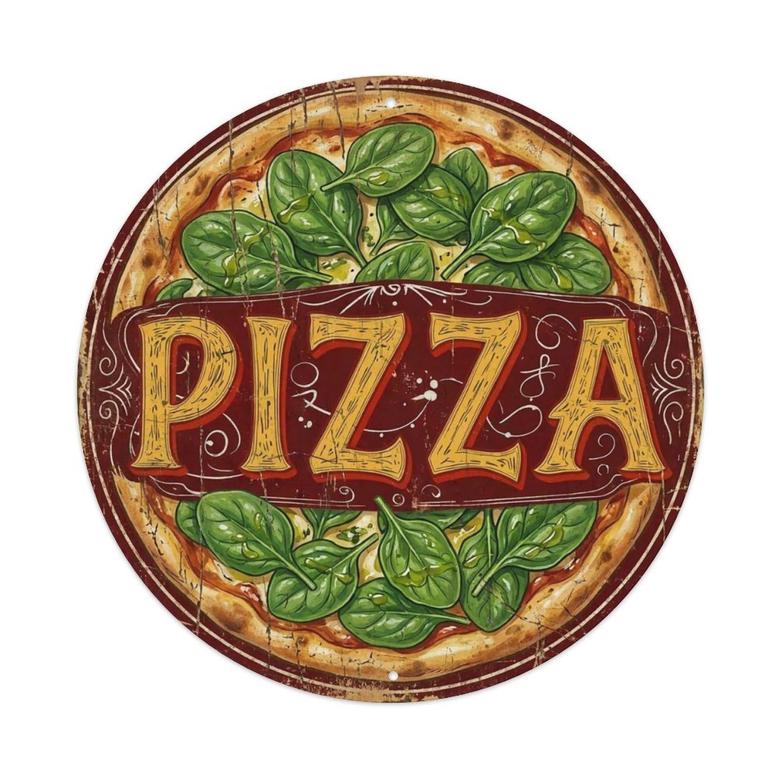 Yrnq 8X8inch Vintage Style Vintage Pizza Vegetarian Cheese Herb Food Decoration Metal Tin Sign