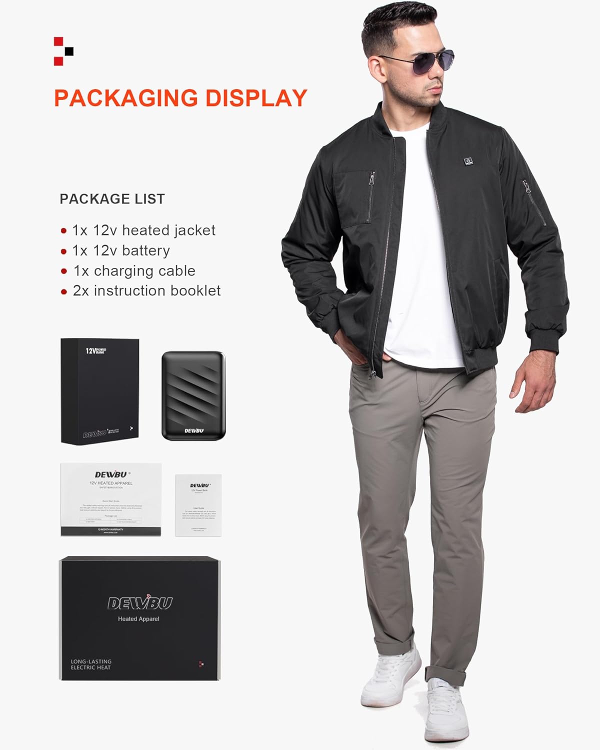 DEWBU Men's Heated Jacket with 12V Battery, Bomber Jacket Padded Waterproof Heating Coat for Winter Outdoor - Image 6