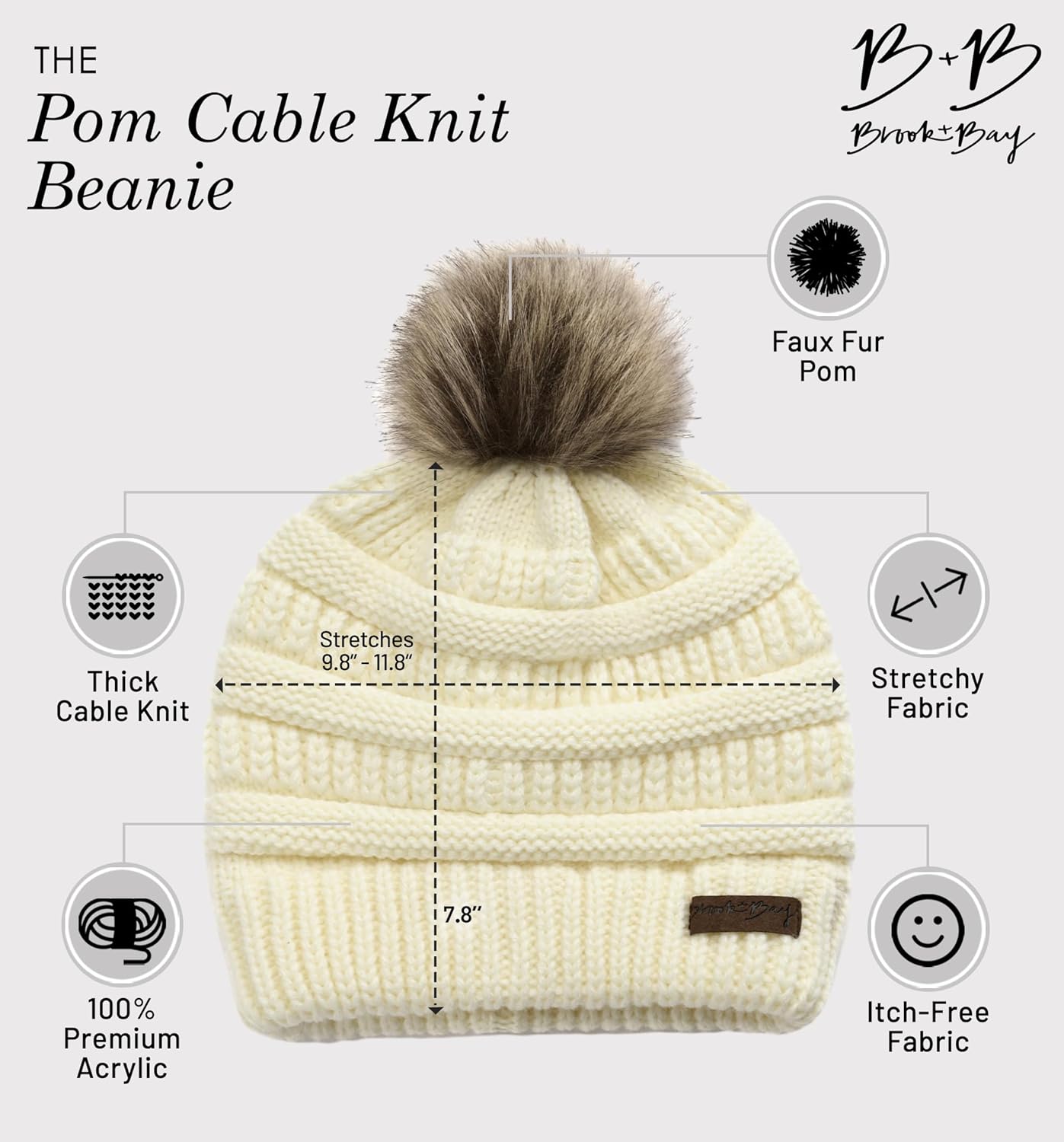 Brook + Bay - Beanie Hats for Women, Pom Pom Hat Soft Chunky Knit Beanie for Cold Weather, Stocking Cap for Women Winter Hats - Image 3