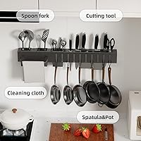 Vista 3 de Stainless Steel Pot and Pan Hanger,Wall Mounted Pot Rack Kitchen Hanging Rail With S Hooks,Detachable Pans Hanging Rail Kitchen Utensils Hanger,23.7
