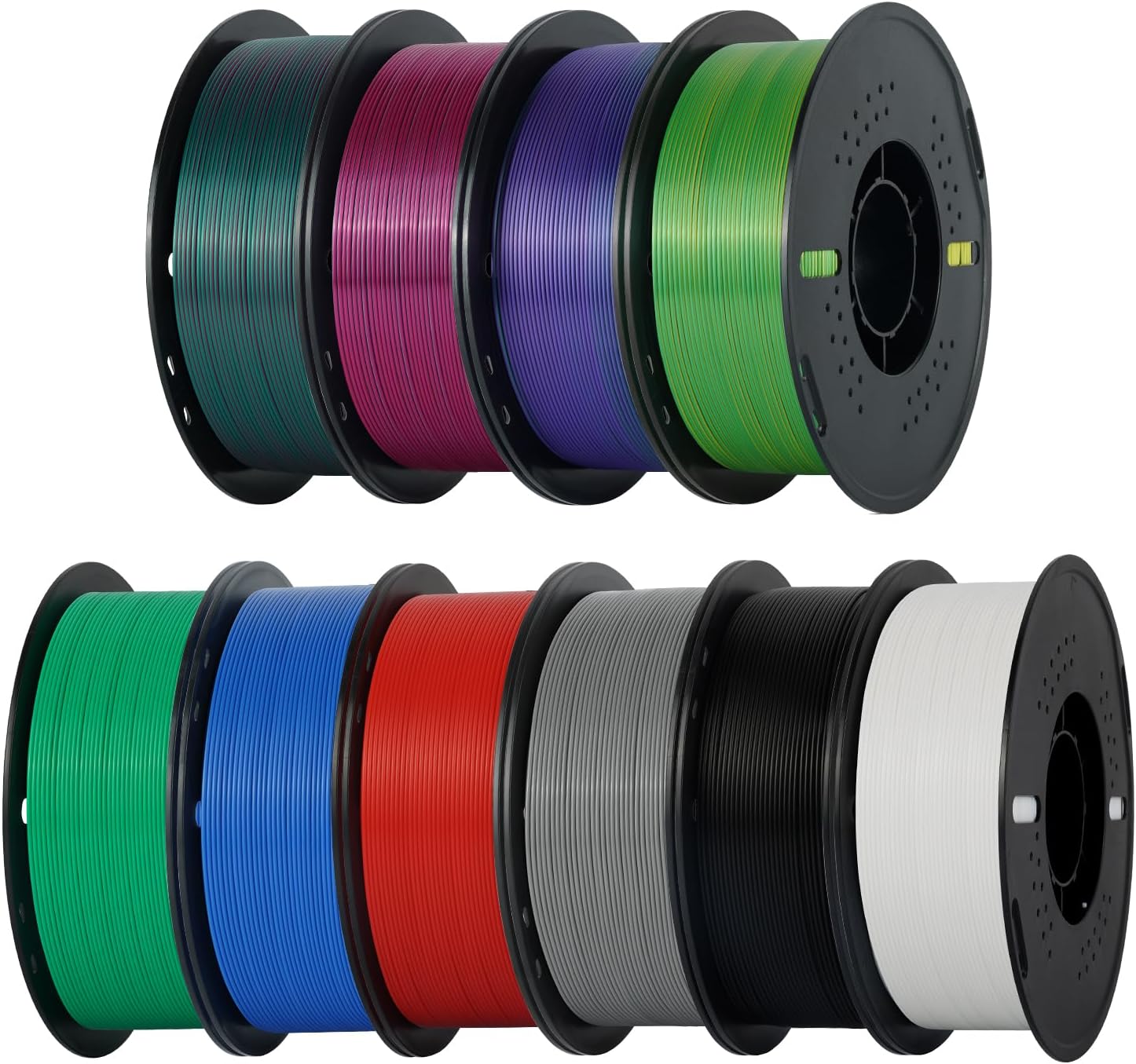Kingroon PLA 3D Printer Filament,10 Rolls, 10kg Spool(22lbs),Single and Triple Color1.75 mm,4 Triple Color Silk PLA+6 PLA