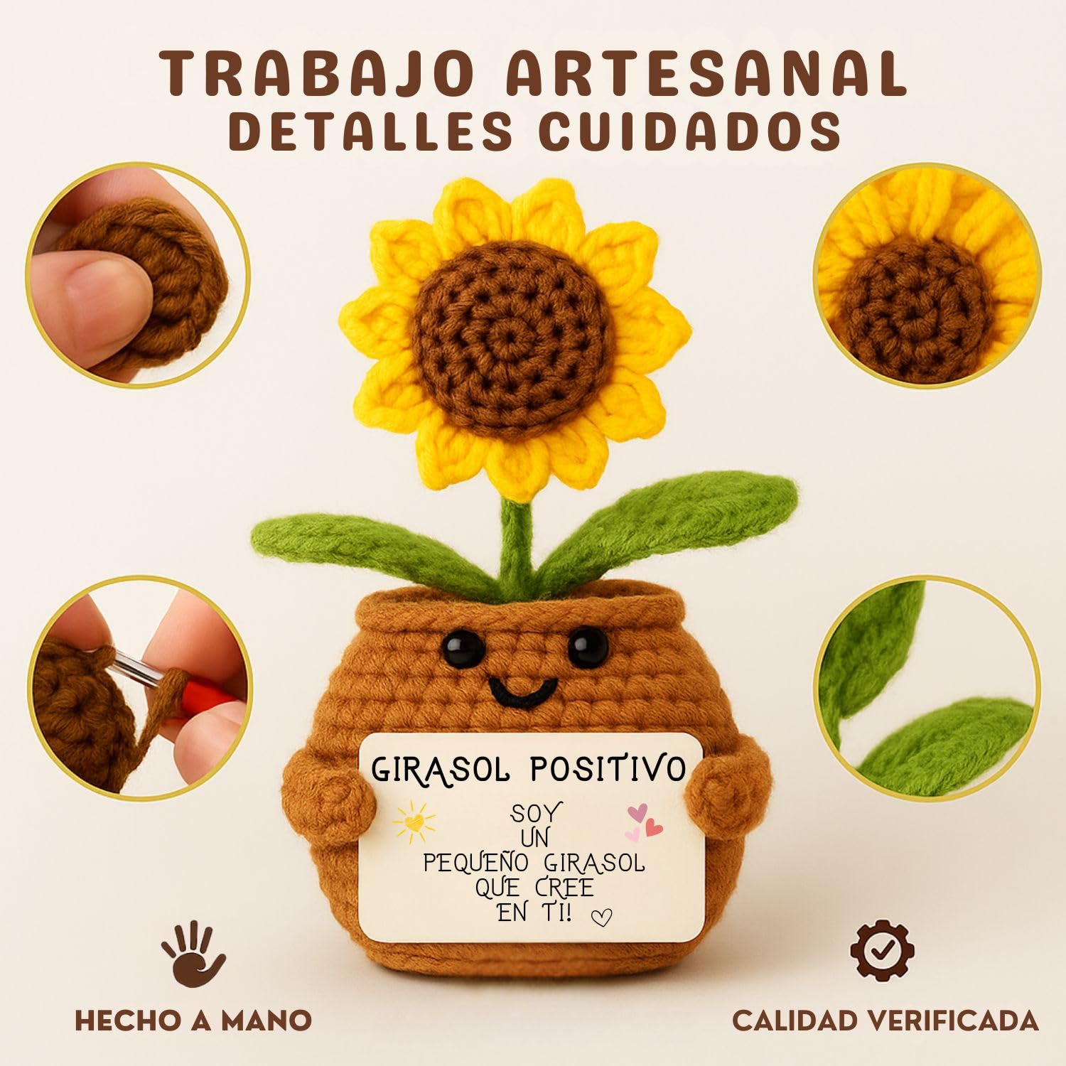 Girasol Positivo | Regalo Original y Emotivo | Día de la Madre | Cumpleaños Mamá Amiga Compañera Profesora Maestra Hija Mujer | Flor Artificial en Maceta | Detalle Sentimental Unico | Decoración Hogar