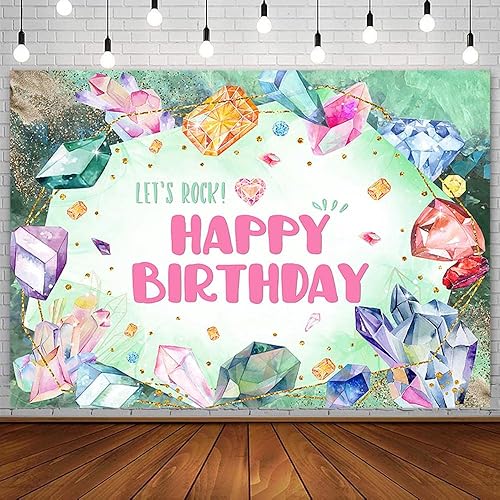 AIBIIN Telón de fondo de gemas de 7 x 5 pies para niña joya de feliz cumpleaños fotografía fondo Lets Rock Glitter Jewel diamante piedra preciosa