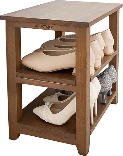 Miniatura 9 de Aroktake Estante para zapatos, estante organizador de zapatos de madera resistente de 2 niveles para entrada, sala de estar, dormitorio (marrón