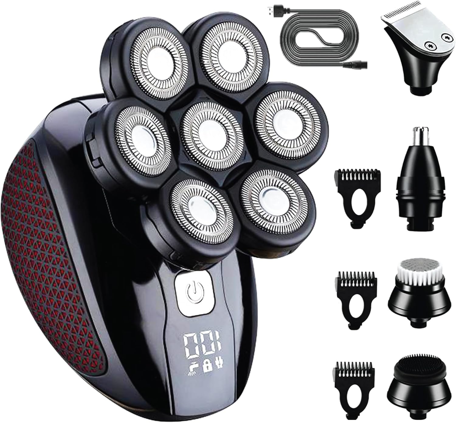 Upgraded 7D Head Shavers for Bald Men – Waterproof Electric Razor for Men with LED Display, Detachable Blades, Type-C Rechargeable Mens Head Shaver Grooming Kit
