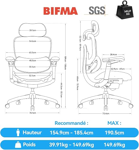 SIHOO Doro C300 V2 Ergonomic Office Chair, Mesh Desk Chair with 8D Armrests & Rotating Lumbar Support, Breathable Computer Chair with 3D Headrest, Seat Depth Adjustment & Tilt for Home Office - 7