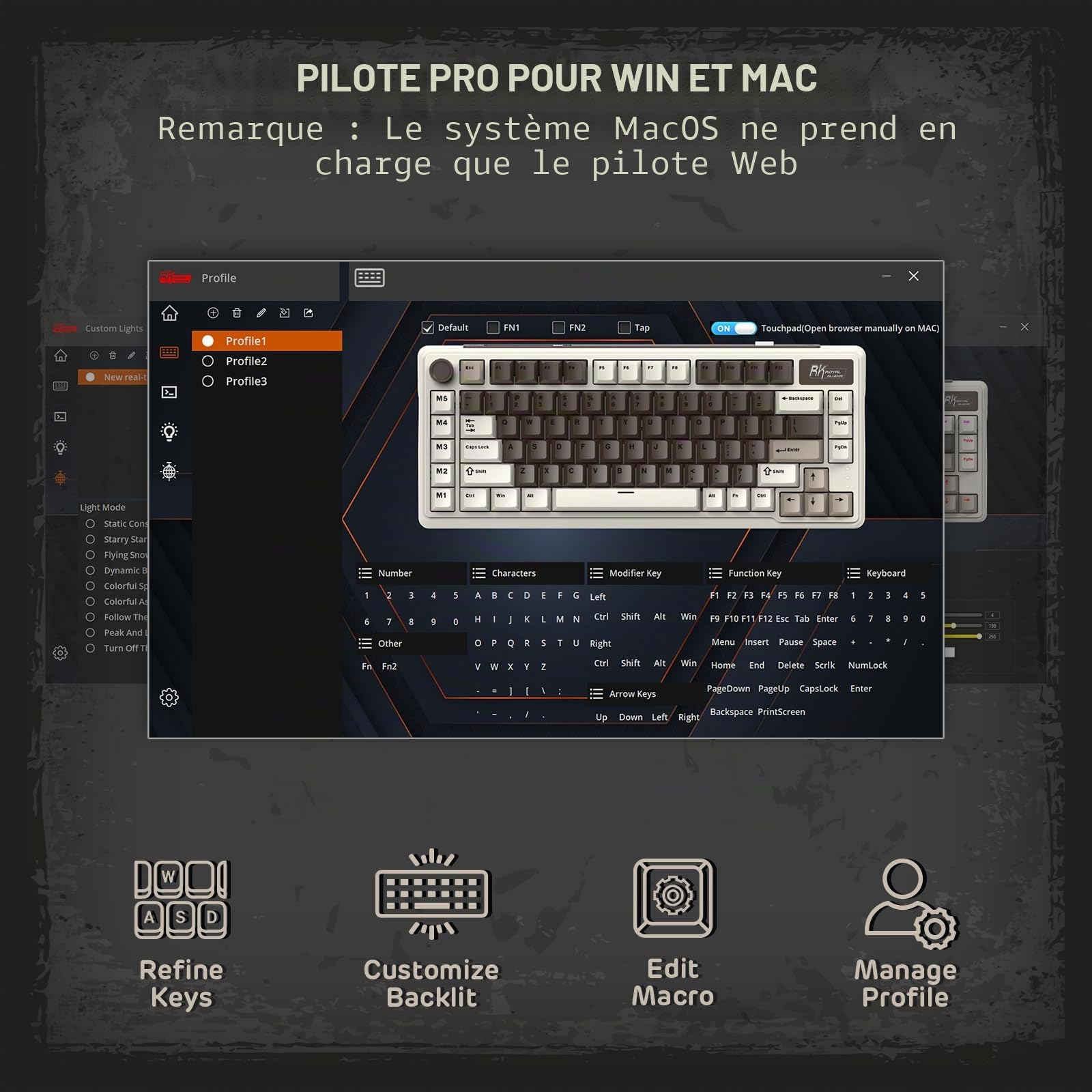 RK ROYAL KLUDGE L75 Joint sans Fil RGB Clavier de Jeu mécanique avec Bouton | 75% TKL Clavier BT/2.4G/USB-C touches macro plaque signalétique tactile, batterie 8000mAh, remplacement chaud, touches PBT
