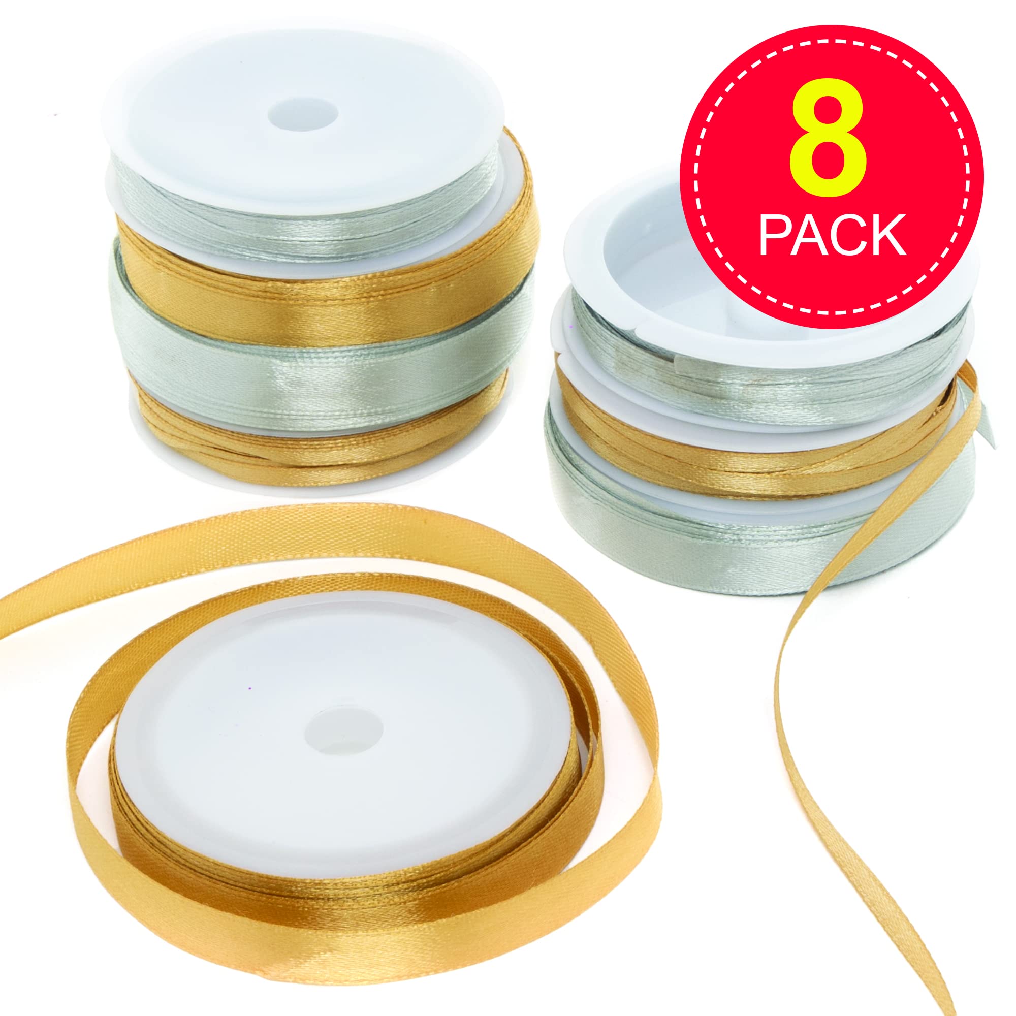 Baker Ross FE801 Gold and Silver Satin Ribbon Value Pack, Pack of 8 - Image 2