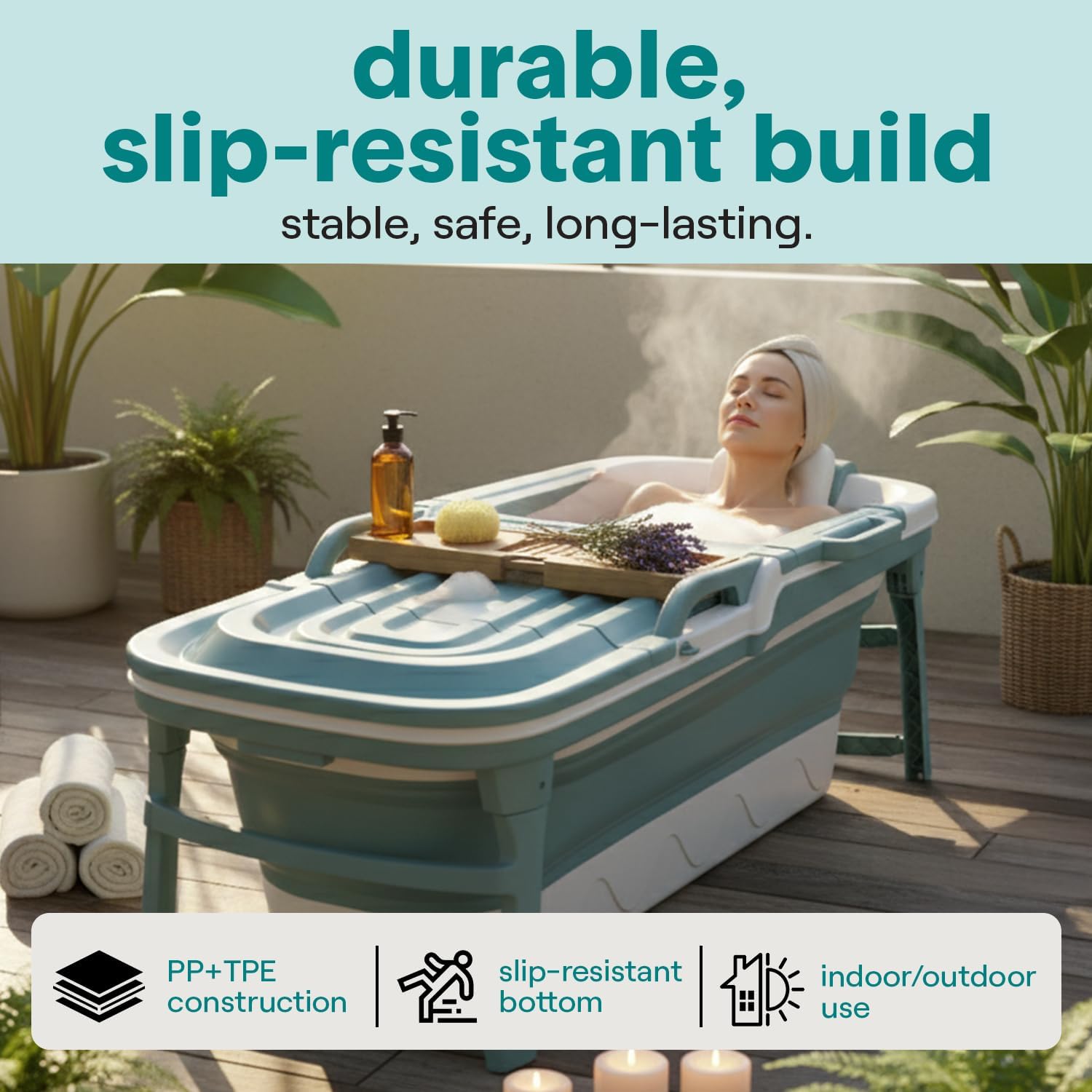 SereneLife 59" Portable Bathtub for Adults – Large Foldable Freestanding Bath Tub for Hot Spa, collapsible for Cold Plunge Ice Bath, Indoor/Outdoor, Pet & Family Use, Complete Set