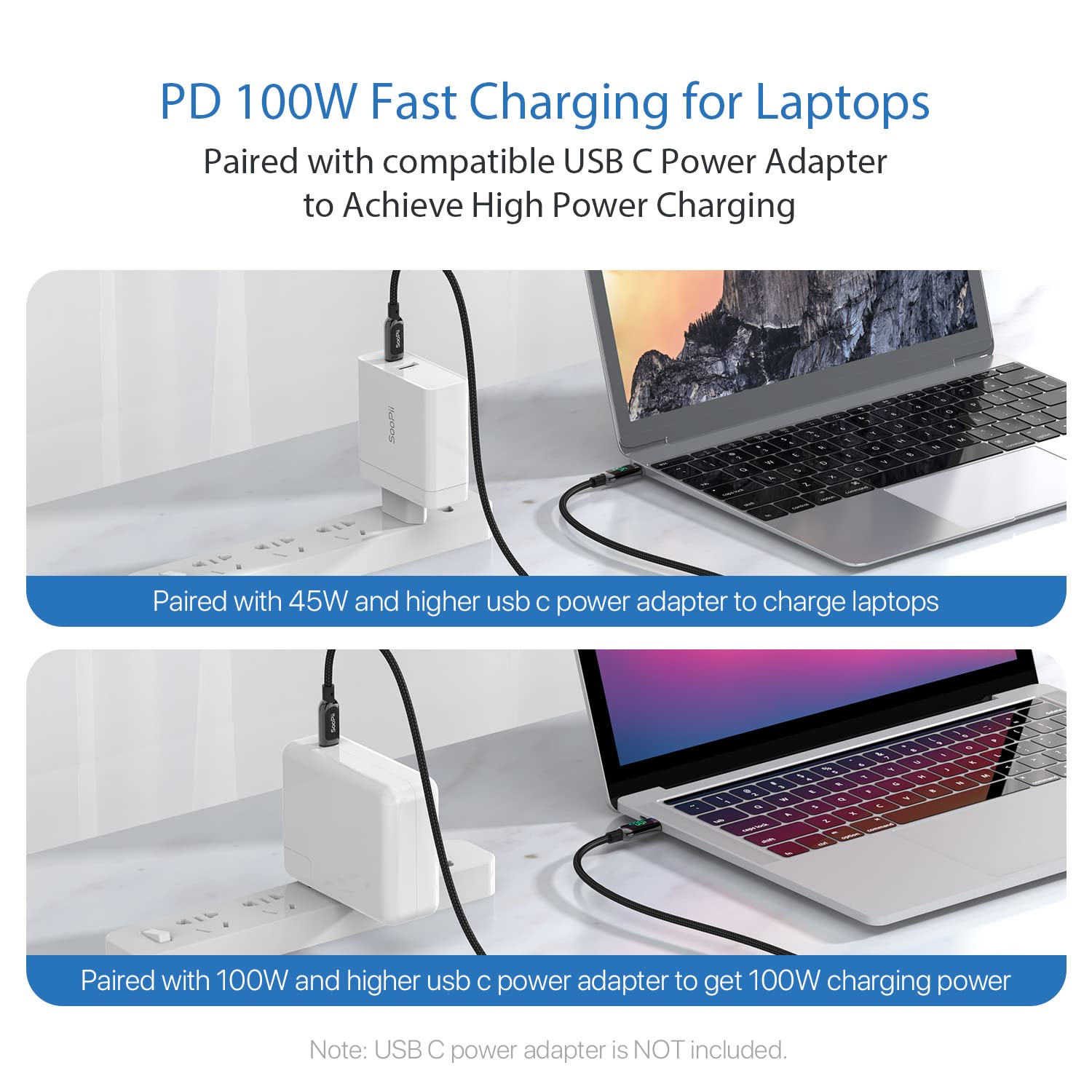 SOOPII Cavo USB Tipo C,100W Ricarica Rapida Nylon Intrecciato Cavo USB Tipo C con display a LED per lPhone 15/15 Pro/15 Plus,lPad Air, MacBook Pro,Galaxy S23/S22 (Nero, 2m 2Pezzi)