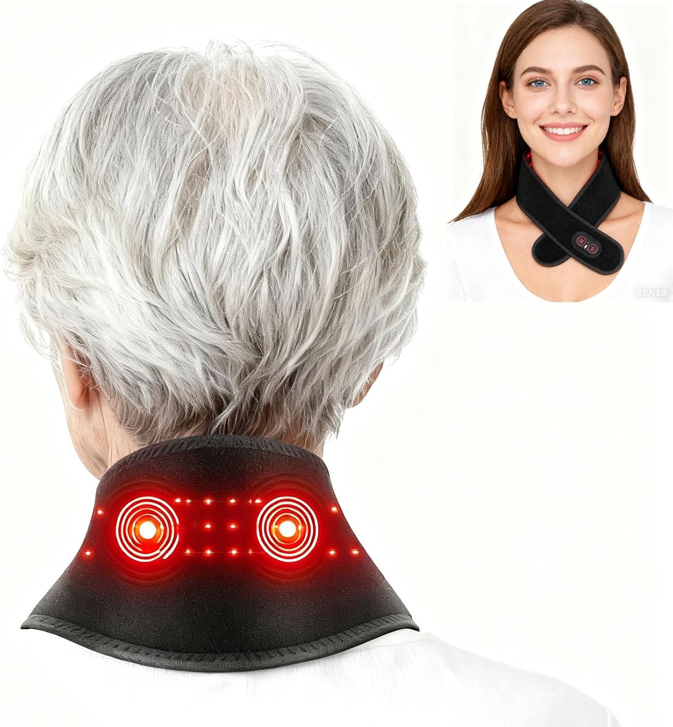 Neck Massager with Heat and Vibration Massage, Cordless Neck Heating Pad for Pain with 660nm 850nm Red Light, Heated Neck Brace Wrap for Women Men, Christmas Gifts for Mom Dad