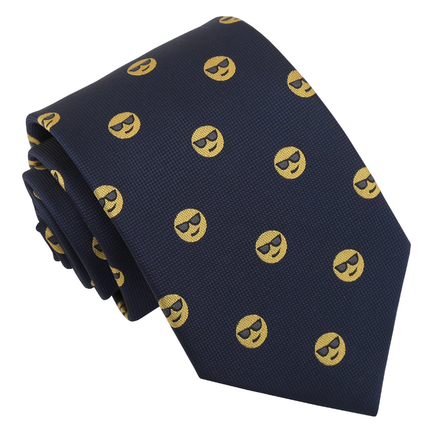 Dqt Men's Navy Blue Cool Embroidered Emoji Print Novelty Classic Tie