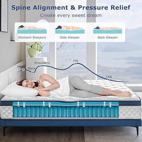 Miniatura 3 de Colchón tamaño King, colchón híbrido de firmeza media de 12 pulgadas, colchón de espuma viscoelástica en una caja para aliviar la presión,