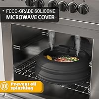 Vista 3 de Cubierta para salpicaduras de microondas, cubierta plegable de silicona para plato de microondas con vidrio para alimentos, tapa protectora de Negro