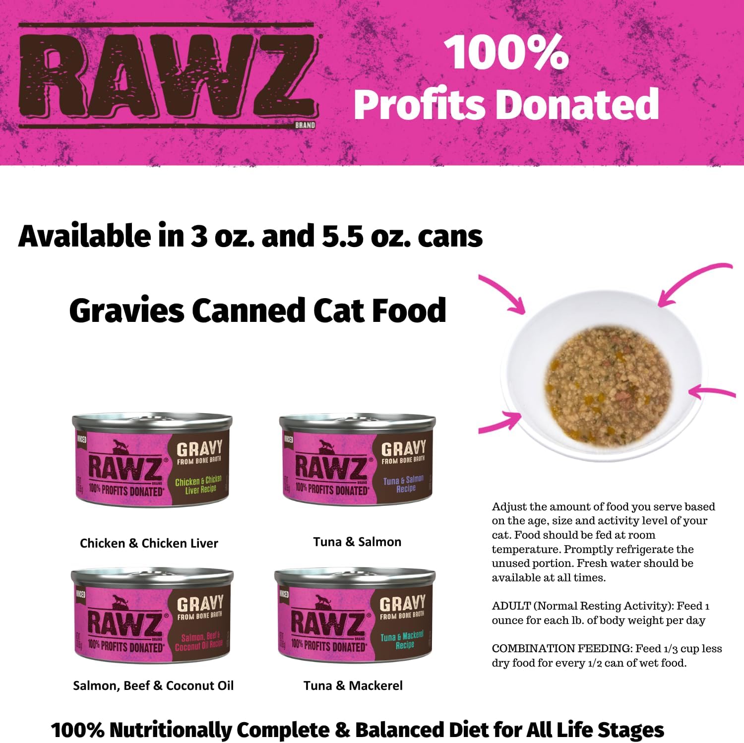 Rawz Natural Premium Minced Canned Cat Food in Gravy from Bone Broth -12 Pack Cans Variety - 4 Flavors with (3 Oz Cans), Lid