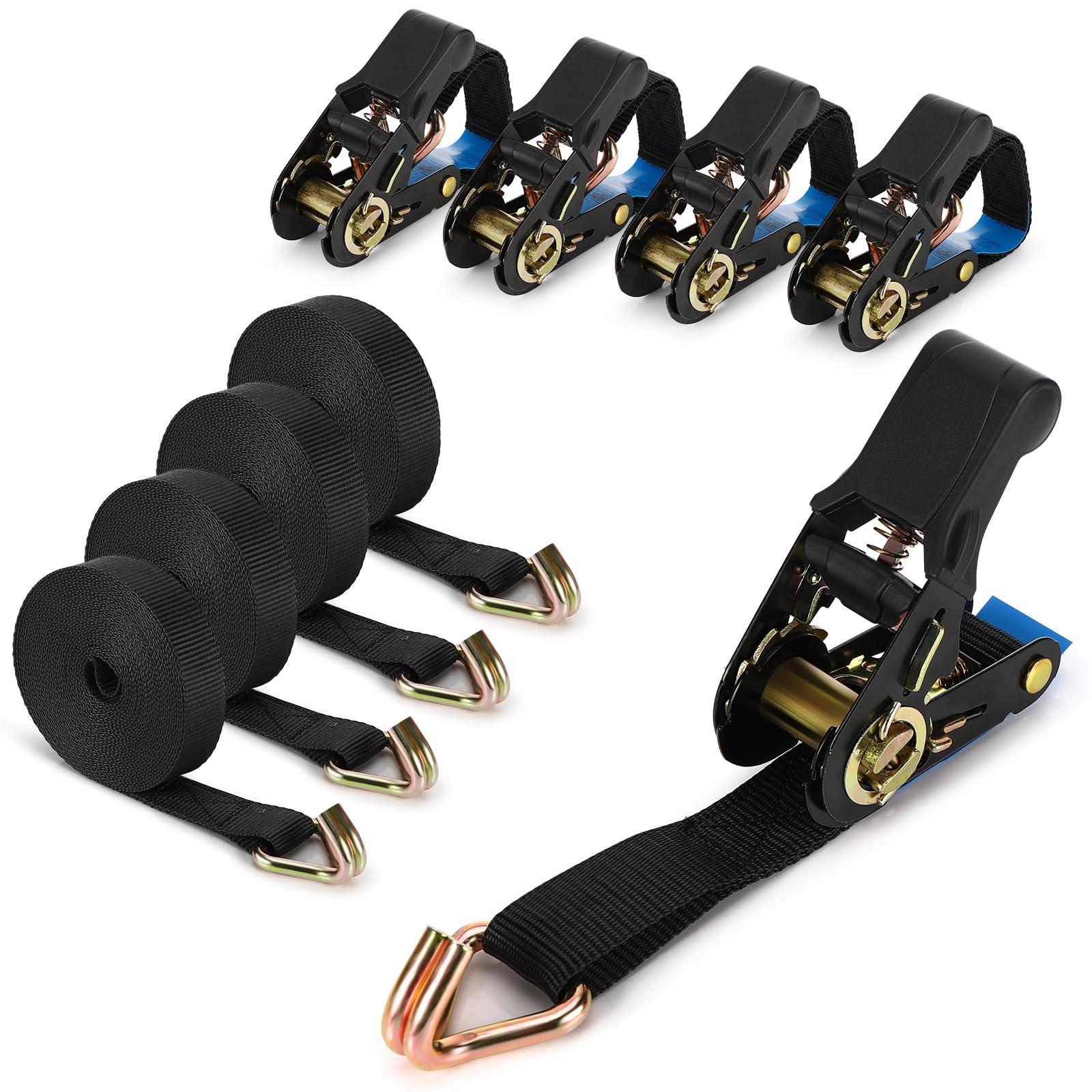 Cinghie a cricchetto,Cinghie a cricchetto con gancio,6m x 25mm con fibbia a camme,Cinghie di Tensionamento di Ancoraggio per Fissaggio del Carico per moto,Car, rimorchi, casa,Nero