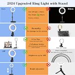 Desk Ring Light with Stand, Amcuke Ring Light with Clip 10W 3000K-6500K Dimmable Travel Desktop Light for Phone Selfie Laptop Zoom Video Makeup Vlog Tiktok Live Streaming (Black with Stand)